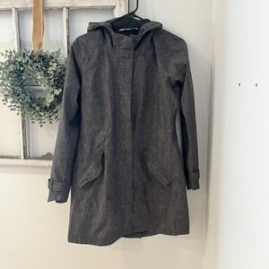 Athleta Rainfall Hooded Swing Trench Fitted Jacket Heather Charcoal Small